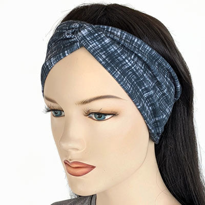 Premium, wide turban style comfy wide jersey knit headband, black and white linen look