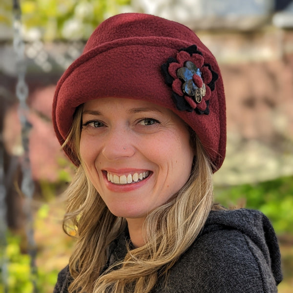Fleece Cloche with floral pin, assorted colors madcaphats