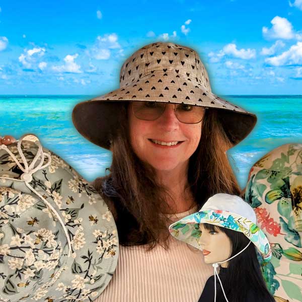 Reversible Wide Brim Bucket Sun Hat, holiday hat, with adjustable fit, chinstrap White bright floral with butterflies dragonflies with winter White