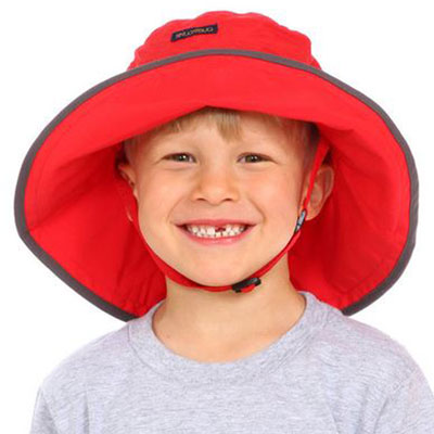 Kids Adjustable Sun Hat, in sizes infant to 8 years, solid red UPF50+ Size 0-2 years
