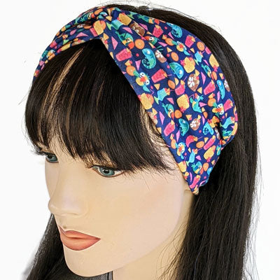 Premium, wide turban style comfy wide jersey knit headband, tropical holiday