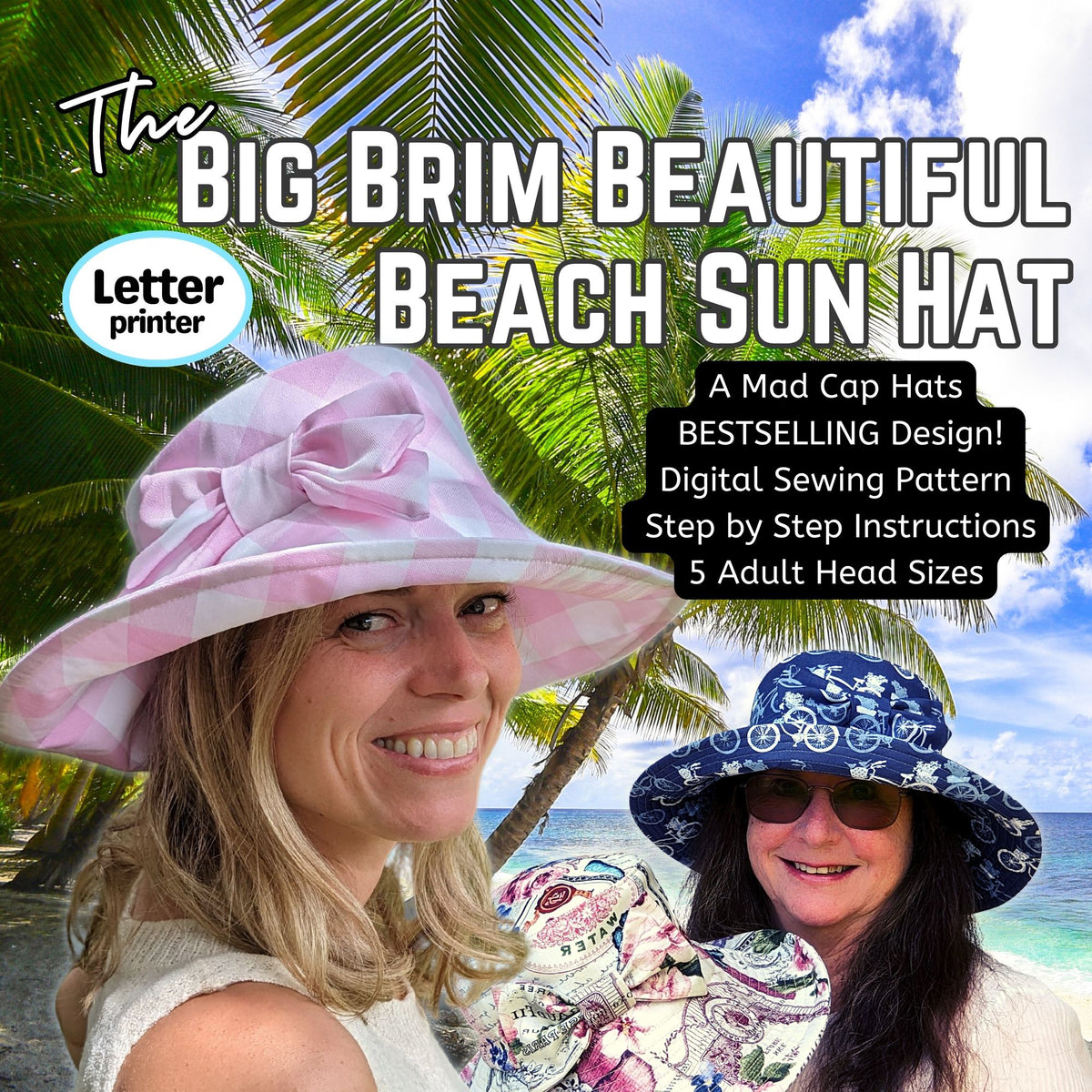 Big Brim Beautiful Beach Sun Hat, sewing pattern and instructions, digital format