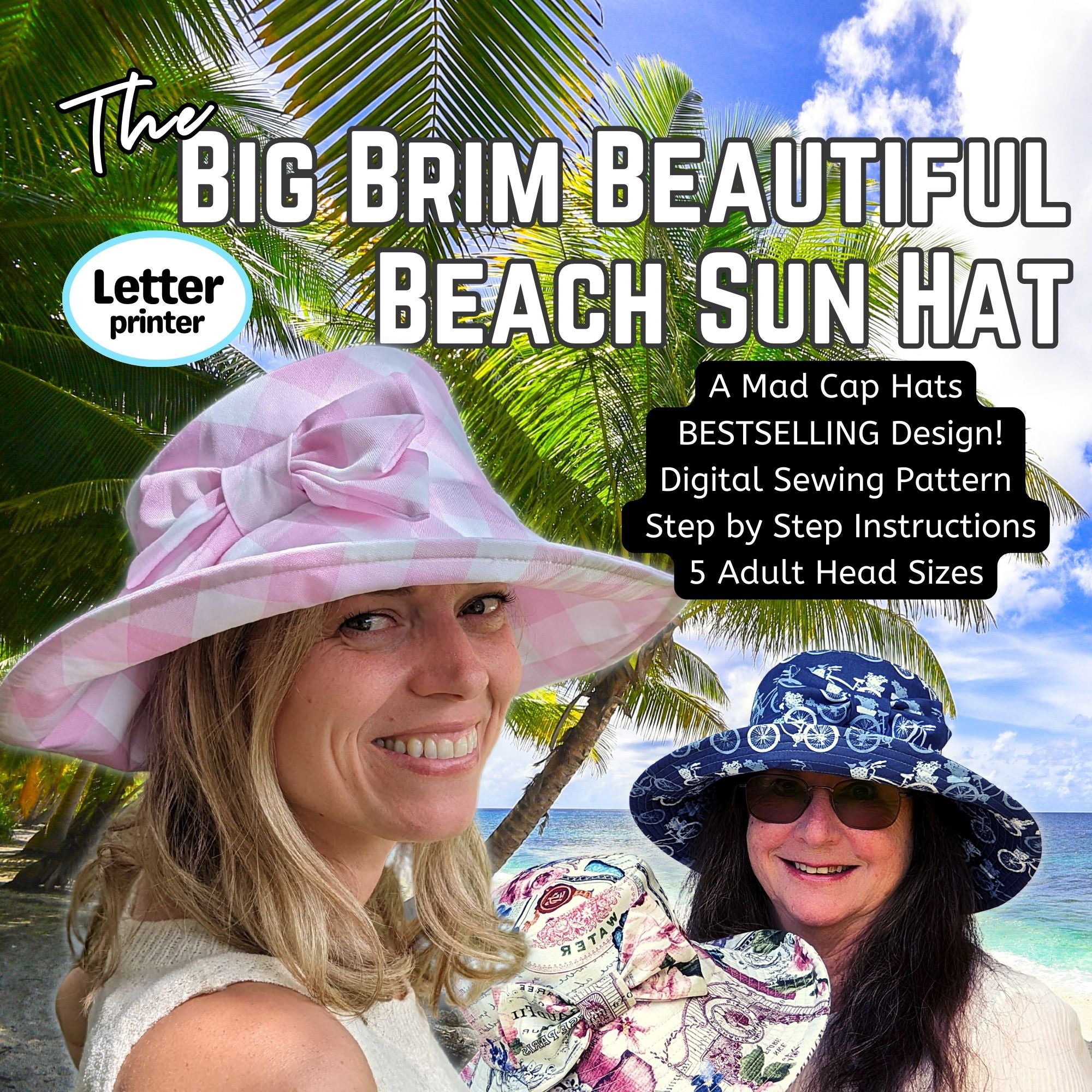Big Brim Beautiful Beach Sun Hat, sewing pattern and instructions