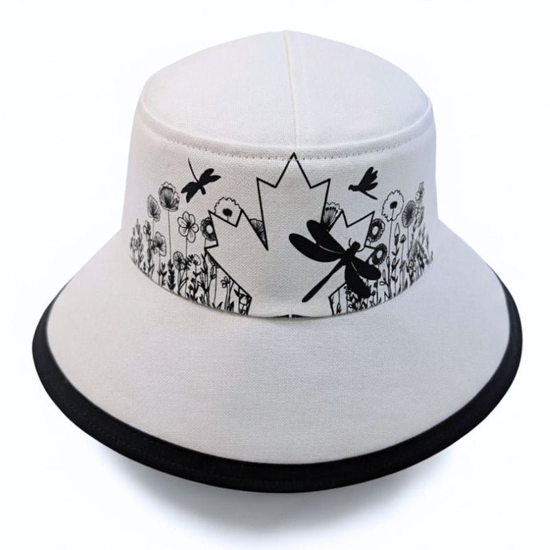 The Perfect Sun Hat Fun Hat, maple leaf and dragonflies, with flattering brim mid size brim, assorted colors