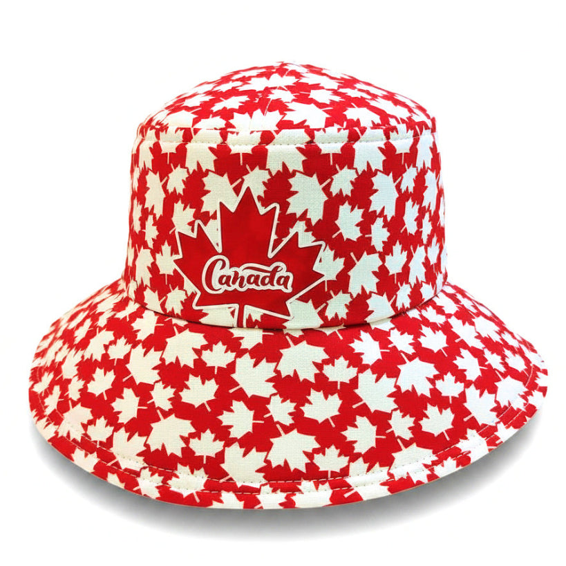 Sun Hat Perfect Bucket Hat, Canada red and white, deep bucket brim