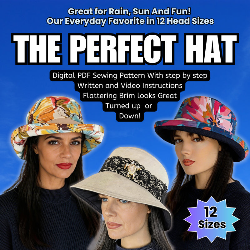 The Perfect Hat, Digital Sewing Pattern, Deluxe Version in 12 head sizes, PDF format
