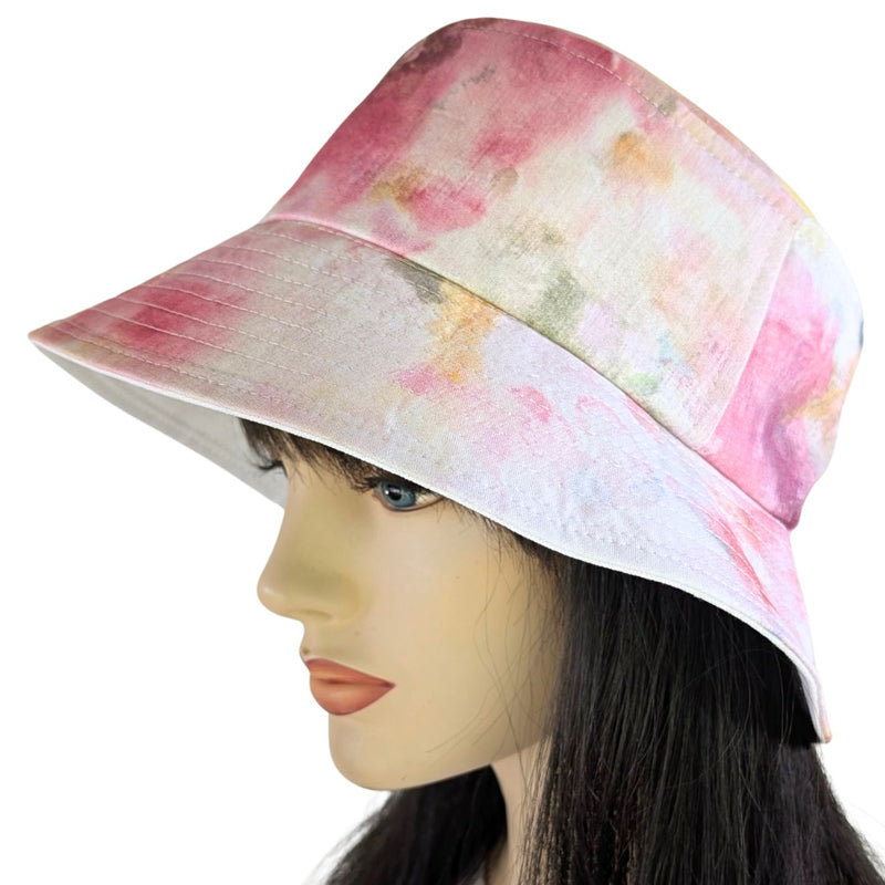 Sun Hat Perfect Bucket Hat, abstract pastel floral print, deep bucket brim