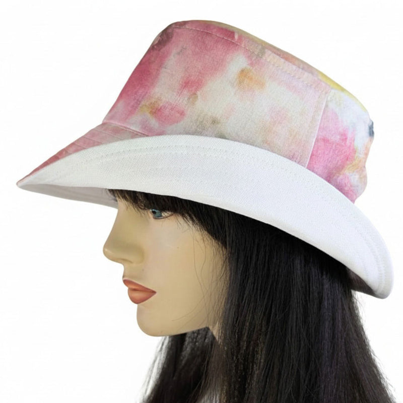 Sun Hat Perfect Bucket Hat, abstract pastel floral print, deep bucket brim