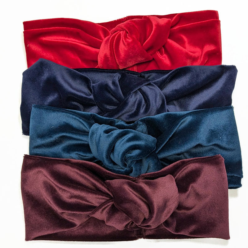 Knotted Velvet headband, assorted colors, great for indoors or out