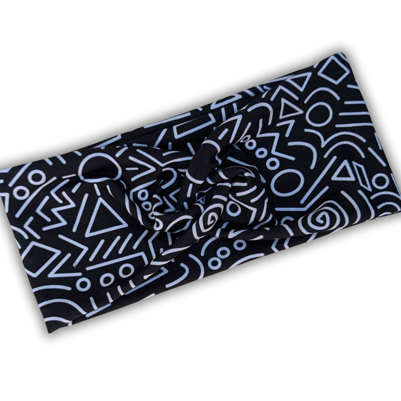 Premium, wide turban style comfy wide jersey knit headband, black and white abstract shapes