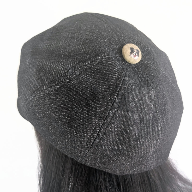 Poorboy Fashion Cap in black denim, lots of doggies, flattering visor, baggy fit