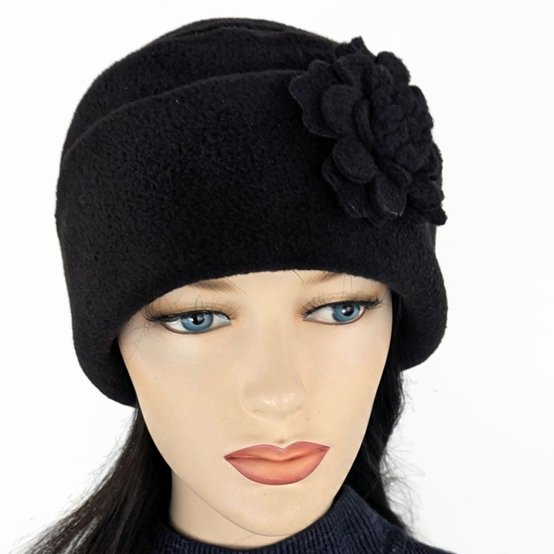 Fleece Fashion Toque with adjustable cuff, with floral pin trim, asst&#39;d colors