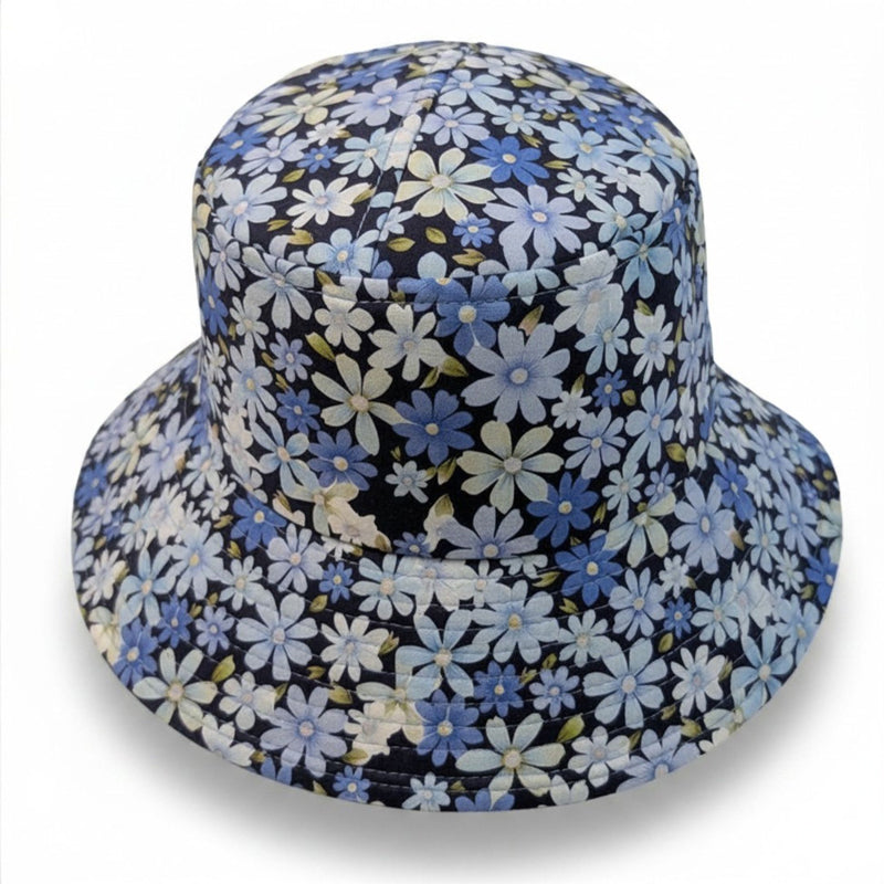 Sun Hat Perfect Bucket Hat, Blue Daisy floral print, deep bucket brim