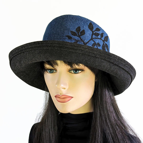100 Fashion Sunblocker with wide brim and adjustable fit, two tone denim