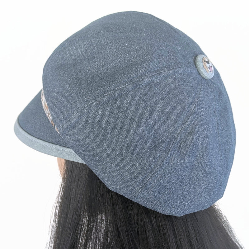Poorboy Fashion Cap in blue denim, lots of doggies, flattering visor, baggy fit