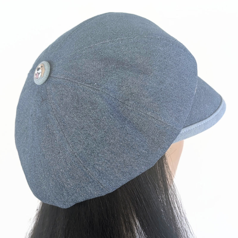 Poorboy Fashion Cap in blue denim, lots of doggies, flattering visor, baggy fit