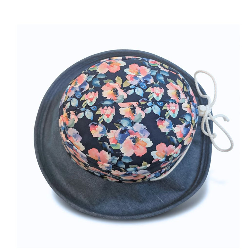 Sunblocker UV summer hat sun hat with wide brim, denim with floral print, adjustable fit