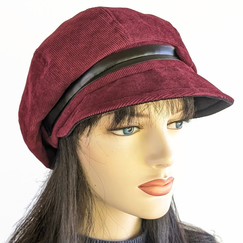 Boho Fashion Cap in rich burgundy with black trim, relaxed fit