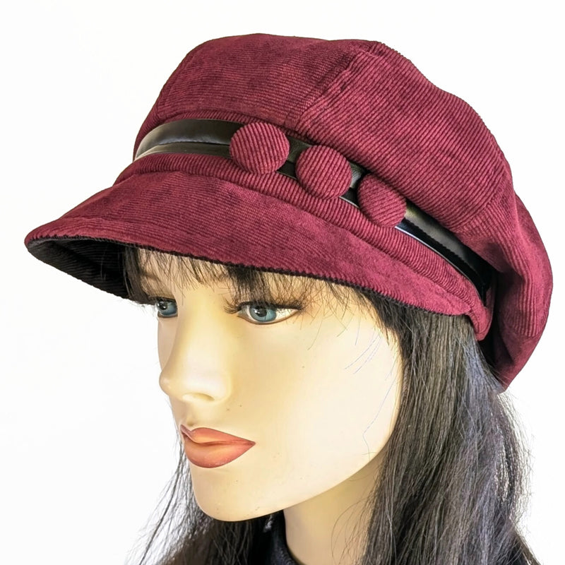Boho Fashion Cap in rich burgundy with black trim, relaxed fit