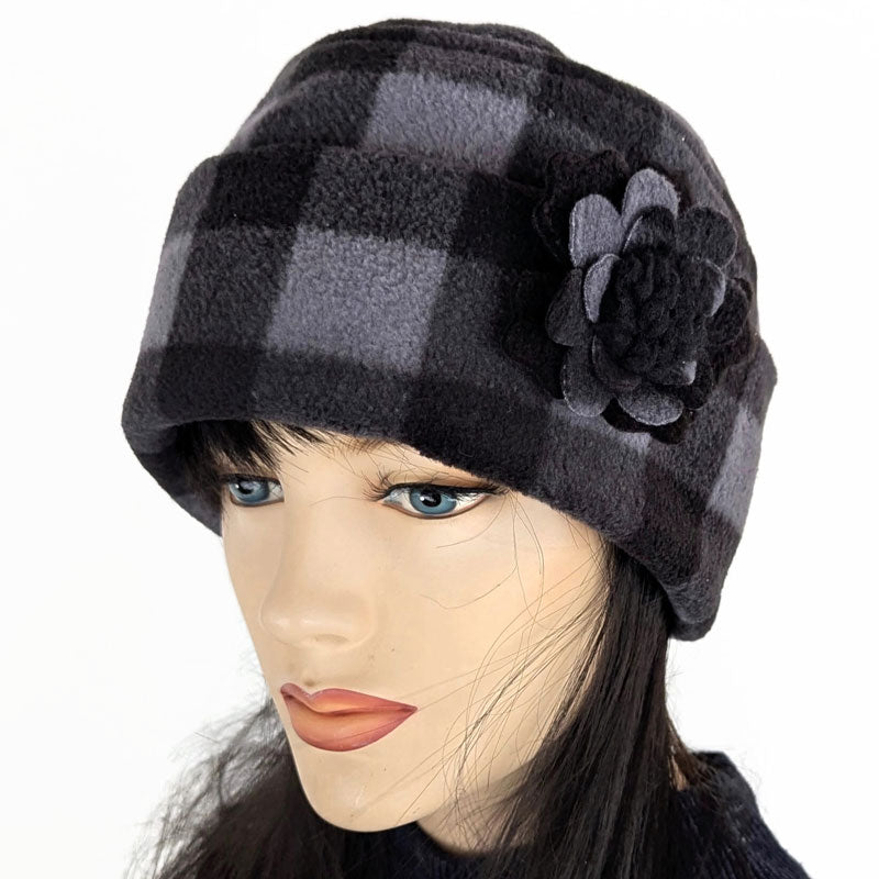 Fleece Fashion Toque with adjustable cuff, with floral pin trim, asst&#39;d colors