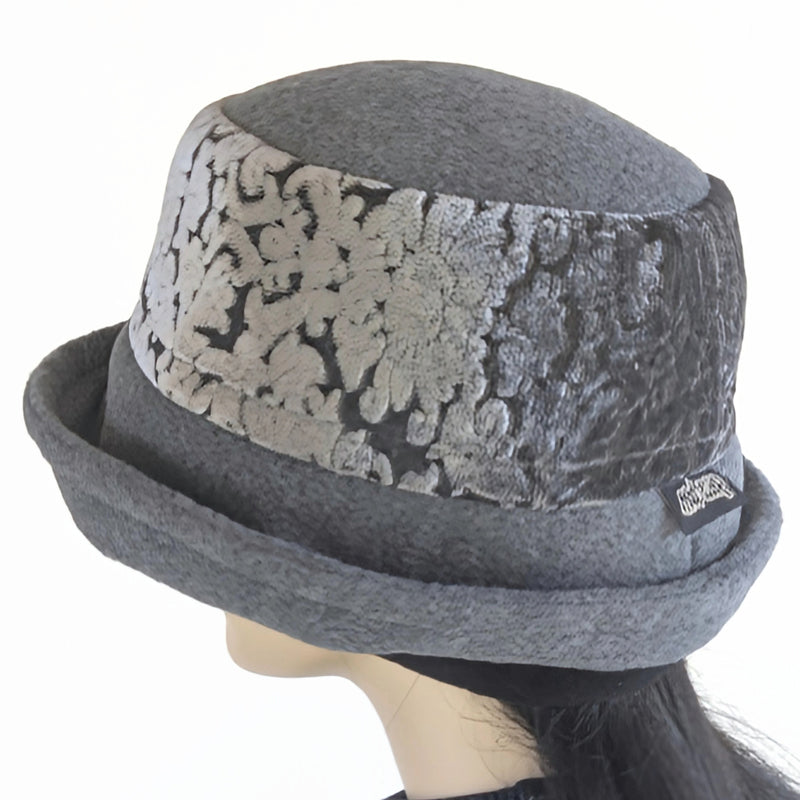Niagara Fashion Bucket Hat with earflaps,  in charcoal fleece with plush velvet burnout band and flattering brim