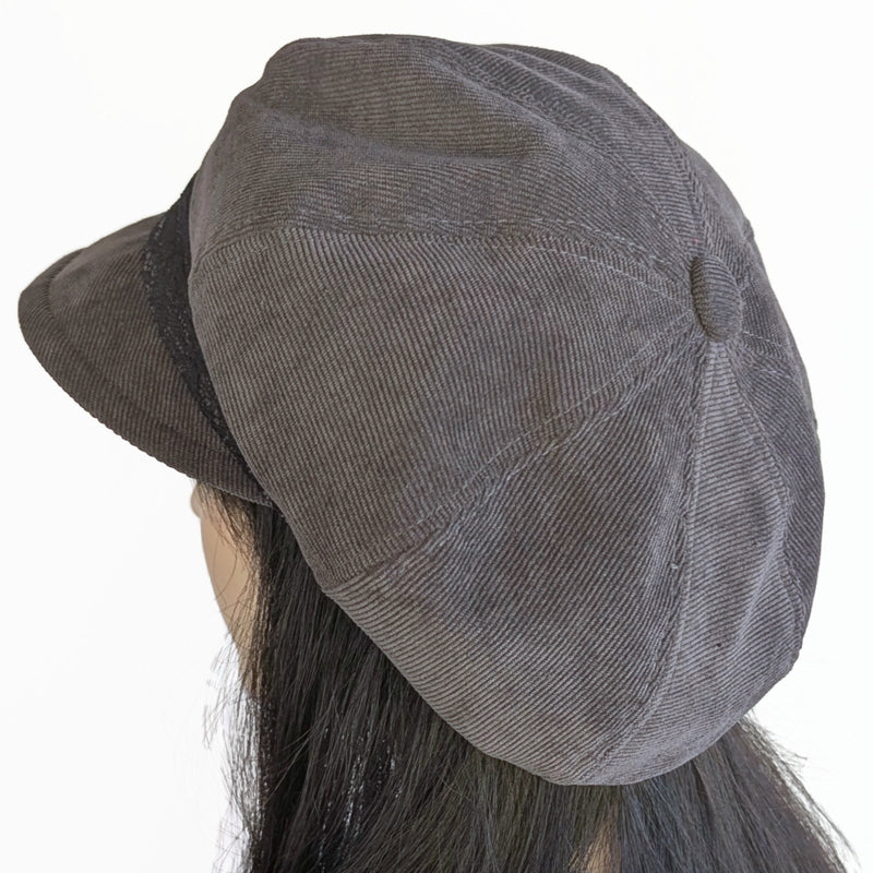 Newsboy Poorboy Fashion Cap with black lace trim, relaxed fit, Assorted Colors