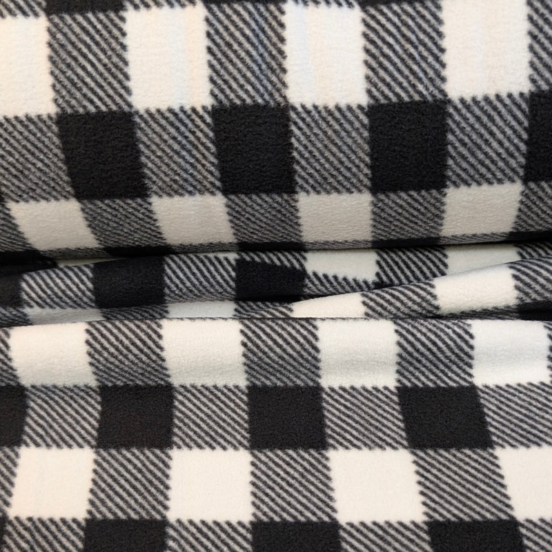 Polar Fleece in Cream and Black Buffalo Check, non-pill on one side