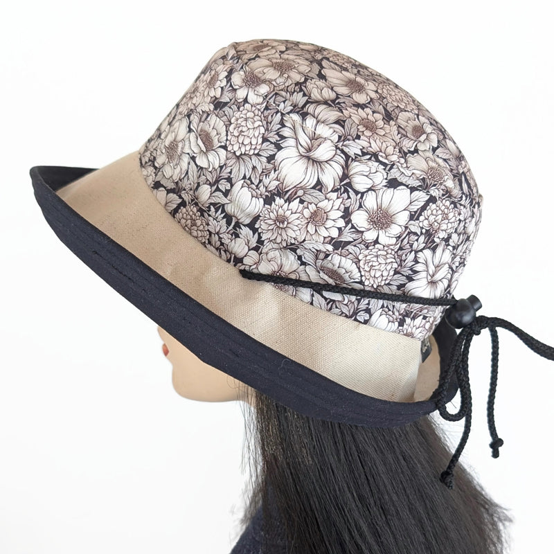Sunblocker UV summer hat sun hat with wide brim, earth tone floral, adjustable fit