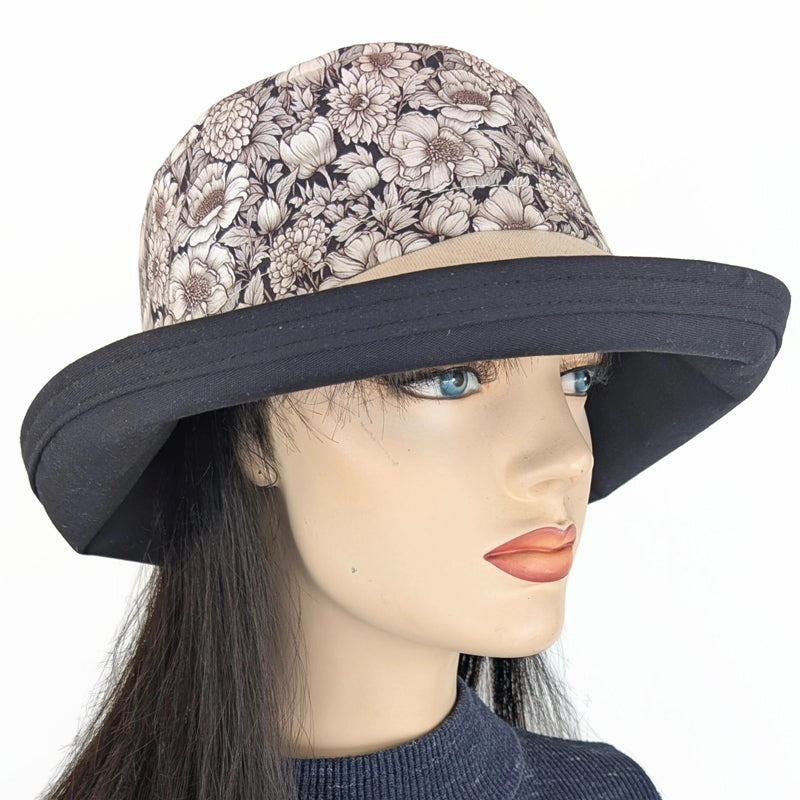 Sunblocker UV summer hat sun hat with wide brim, earth tone floral, adjustable fit