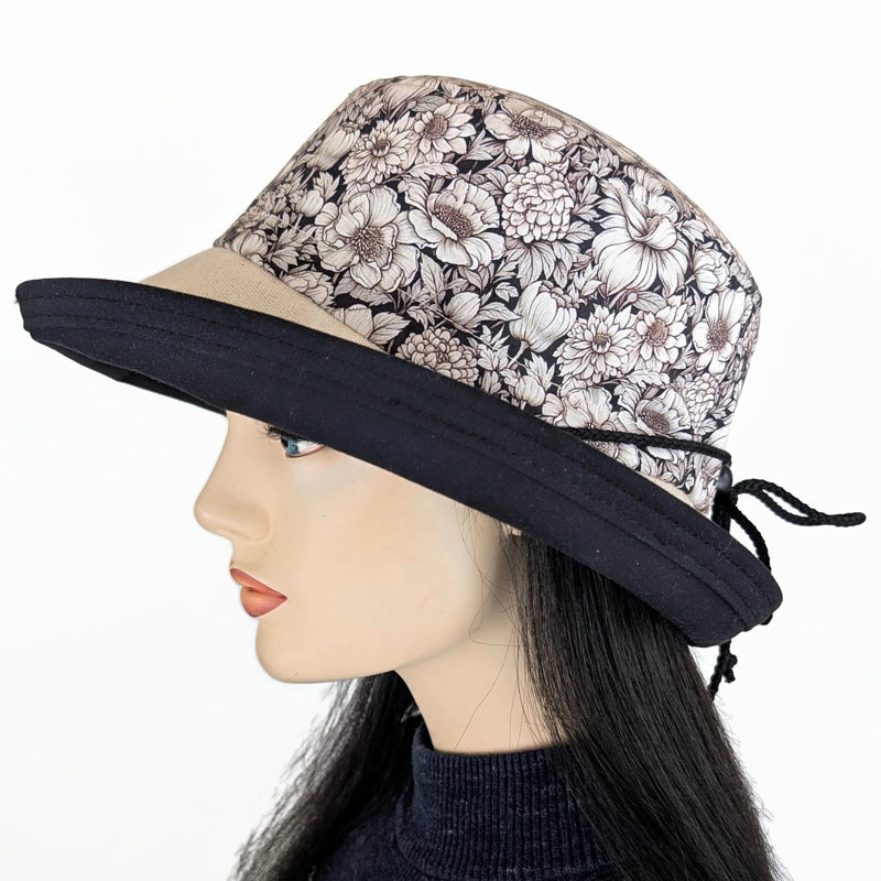 Sunblocker UV summer hat sun hat with wide brim, earth tone floral, adjustable fit