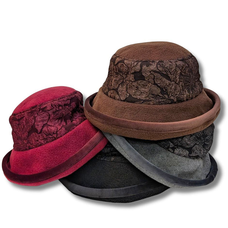 Premium Winter Fashion Hat, tone on tone gorgeous, four colors, with tuck up earflap cuff, wide brim
