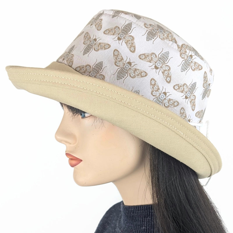 Sunblocker UV summer hat sun hat with wide brim, khaki and tan bugs with silver accents, adjustable fit