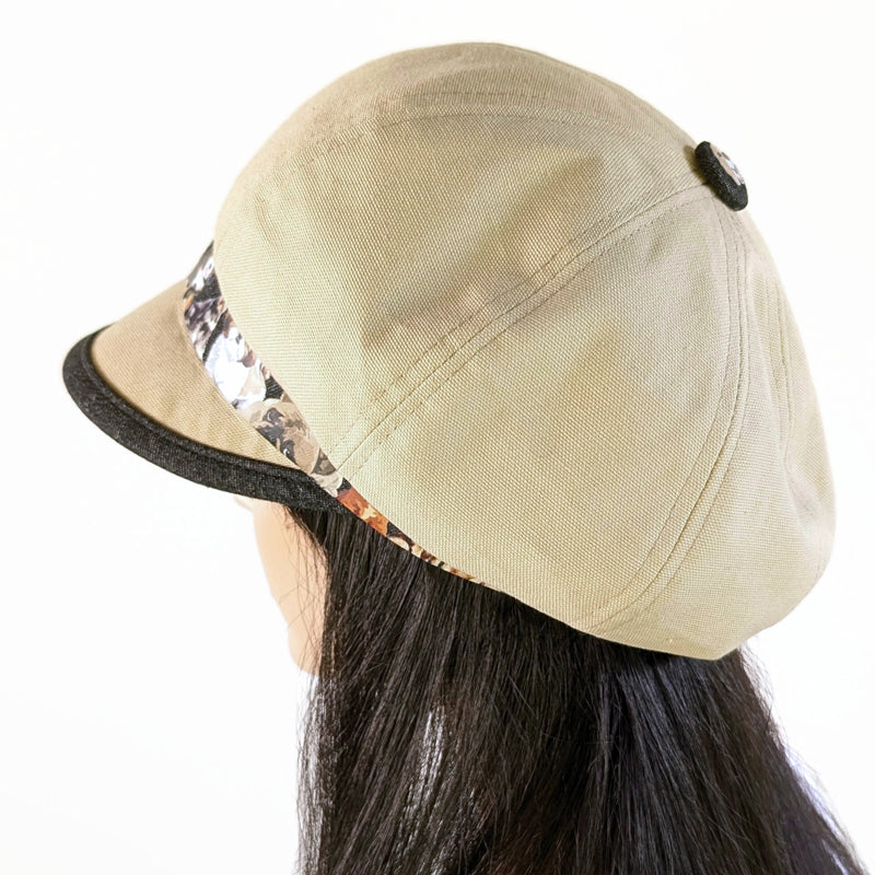 Poorboy Fashion Cap in khaki canvas, lots of doggies, flattering visor, baggy fit