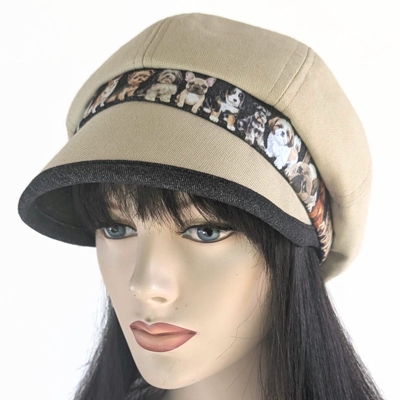 Poorboy Fashion Cap in khaki canvas, lots of doggies, flattering visor, baggy fit