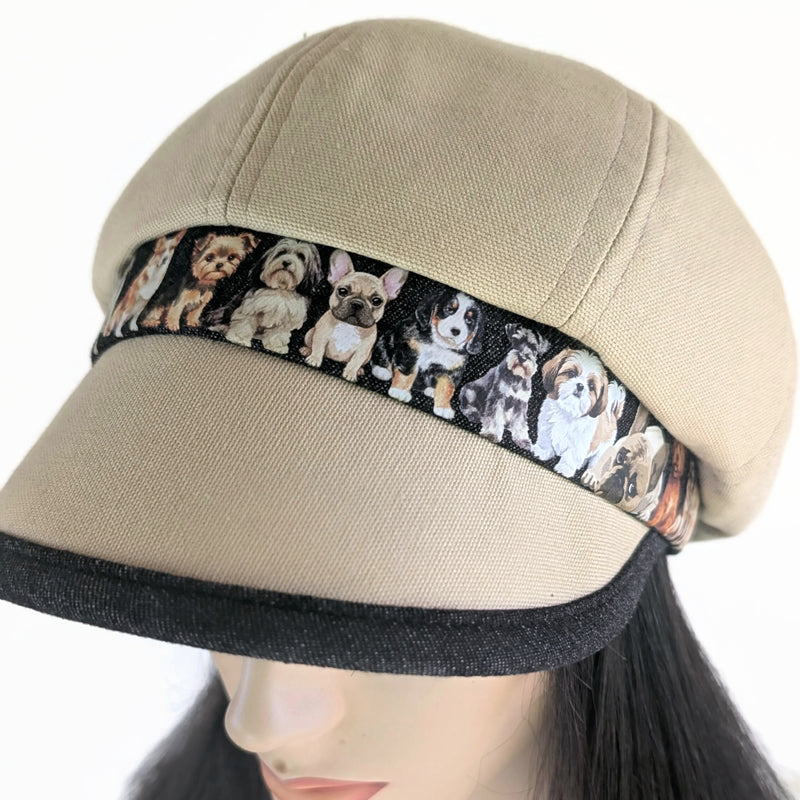 Poorboy Fashion Cap in khaki canvas, lots of doggies, flattering visor, baggy fit