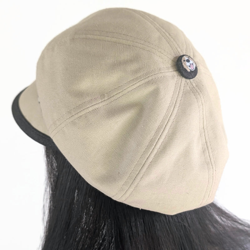 Poorboy Fashion Cap in khaki canvas, lots of doggies, flattering visor, baggy fit