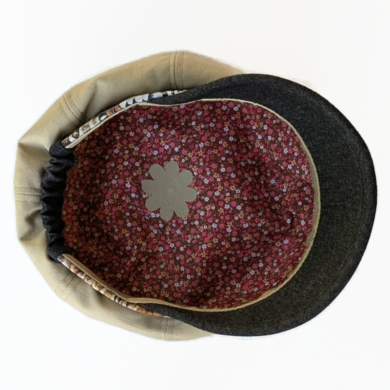 Poorboy Fashion Cap in khaki canvas, lots of doggies, flattering visor, baggy fit