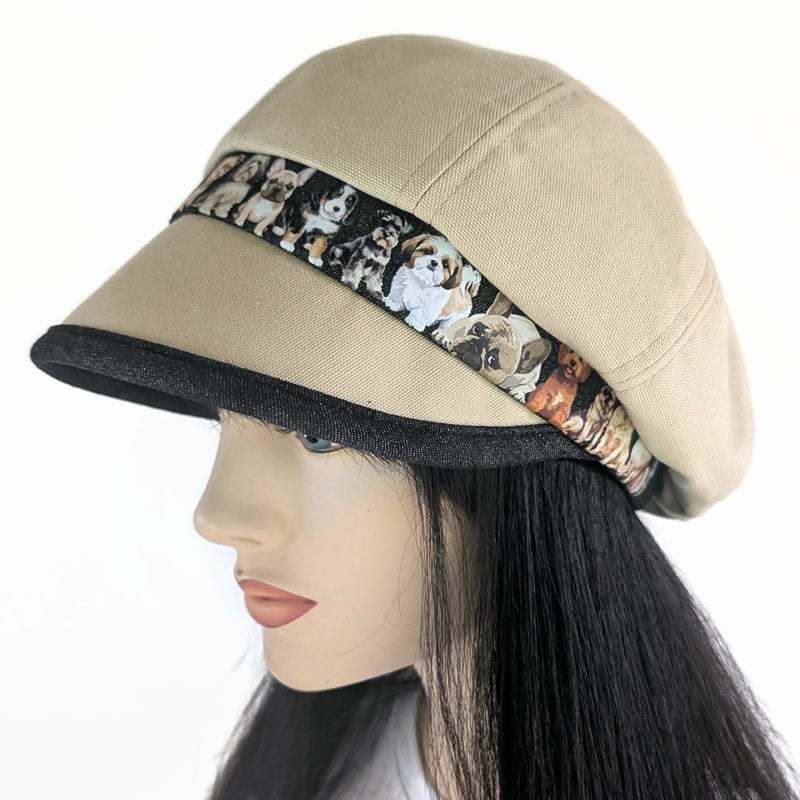 Poorboy Fashion Cap in khaki canvas, lots of doggies, flattering visor, baggy fit