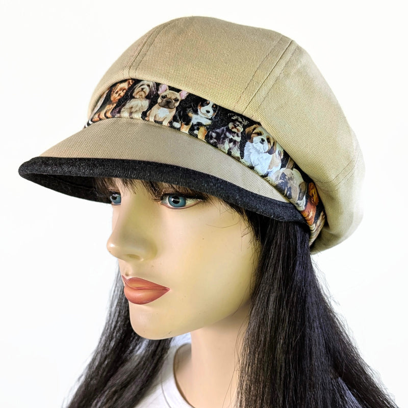 Poorboy Fashion Cap in khaki canvas, lots of doggies, flattering visor, baggy fit