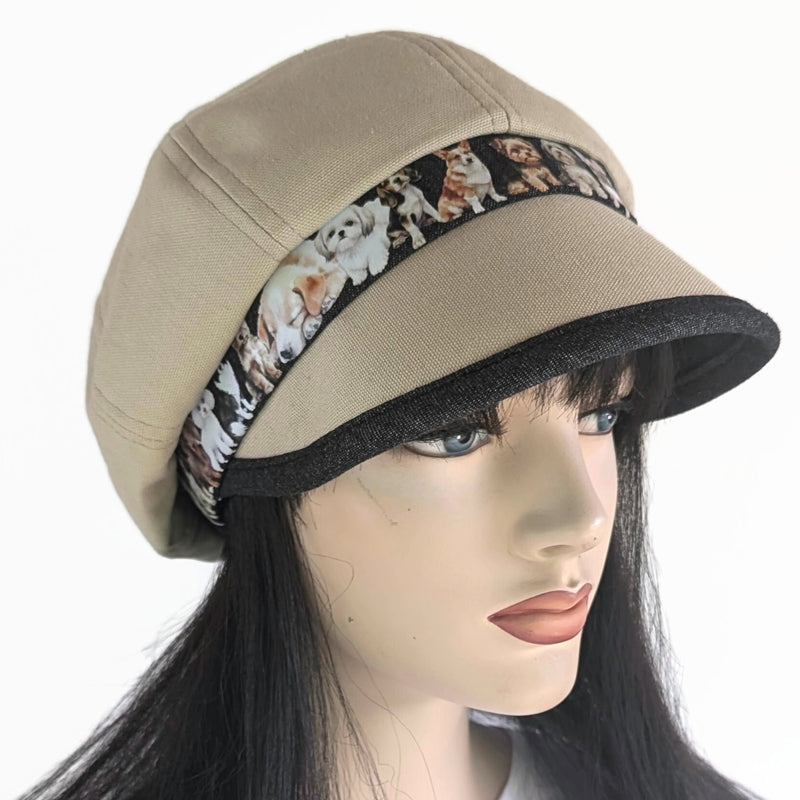 Poorboy Fashion Cap in khaki canvas, lots of doggies, flattering visor, baggy fit