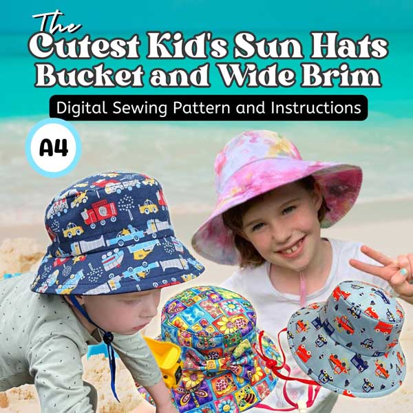 Cutest Kid&#39;s Sun Hats, sewing pattern and instructions, two brim sizes, four head sizes, digital format