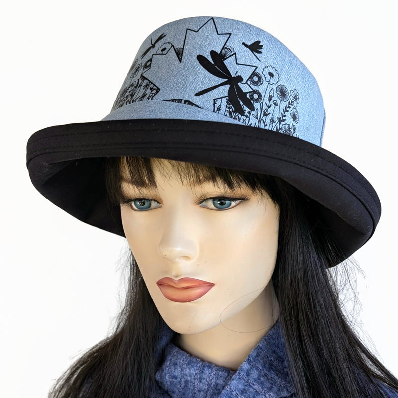 The Perfect Sun Hat Fun Hat, maple leaf and dragonflies, with flattering brim mid size brim