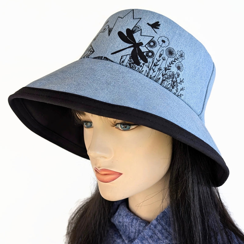 The Perfect Sun Hat Fun Hat, maple leaf and dragonflies, with flattering brim mid size brim