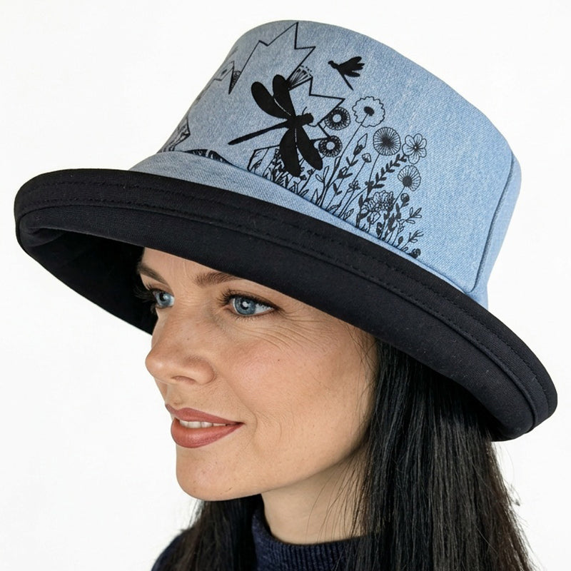 The Perfect Sun Hat Fun Hat, maple leaf and dragonflies, with flattering brim mid size brim
