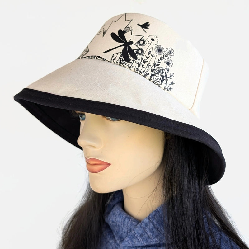 The Perfect Sun Hat Fun Hat, maple leaf and dragonflies, with flattering brim mid size brim