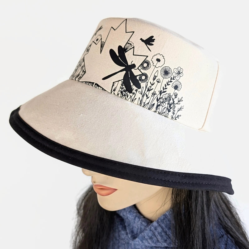 The Perfect Sun Hat Fun Hat, maple leaf and dragonflies, with flattering brim mid size brim