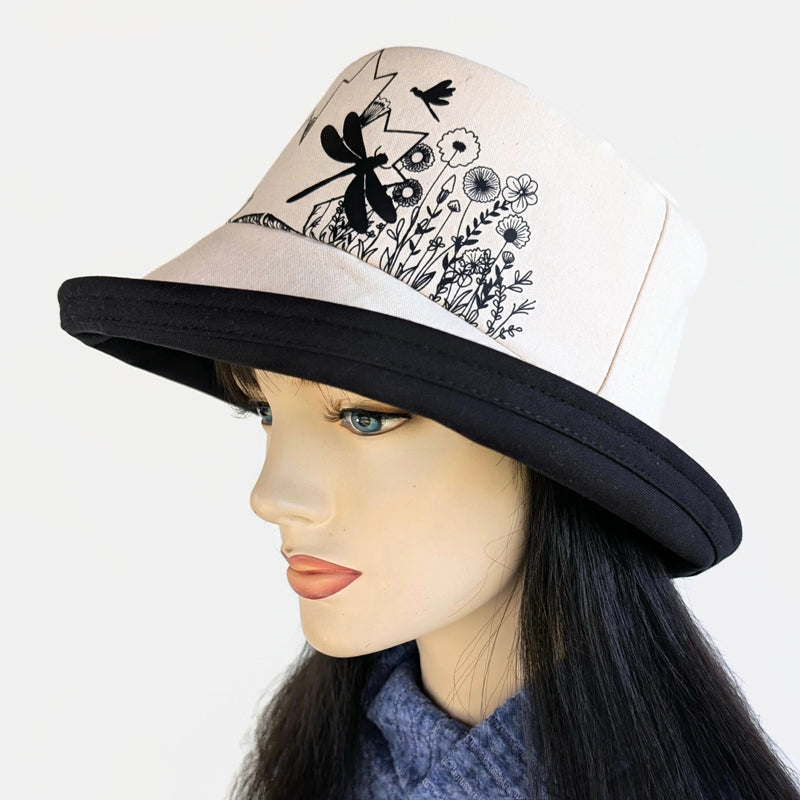 The Perfect Sun Hat Fun Hat, maple leaf and dragonflies, with flattering brim mid size brim