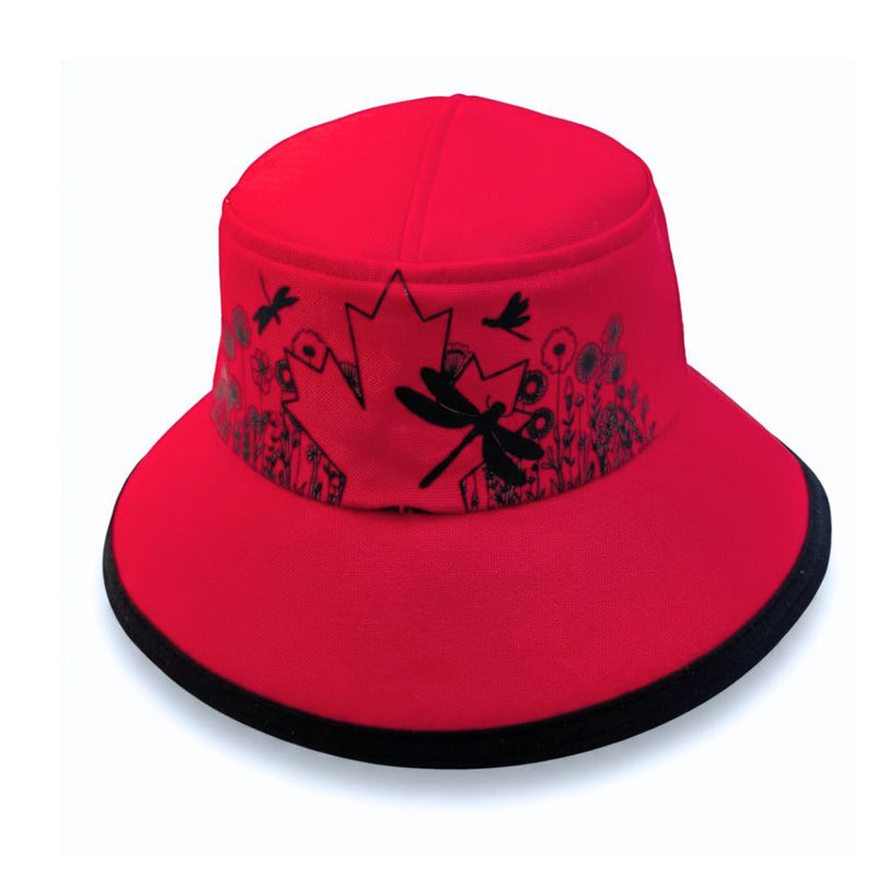 The Perfect Sun Hat Fun Hat, maple leaf and dragonflies, with flattering brim mid size brim, assorted colors