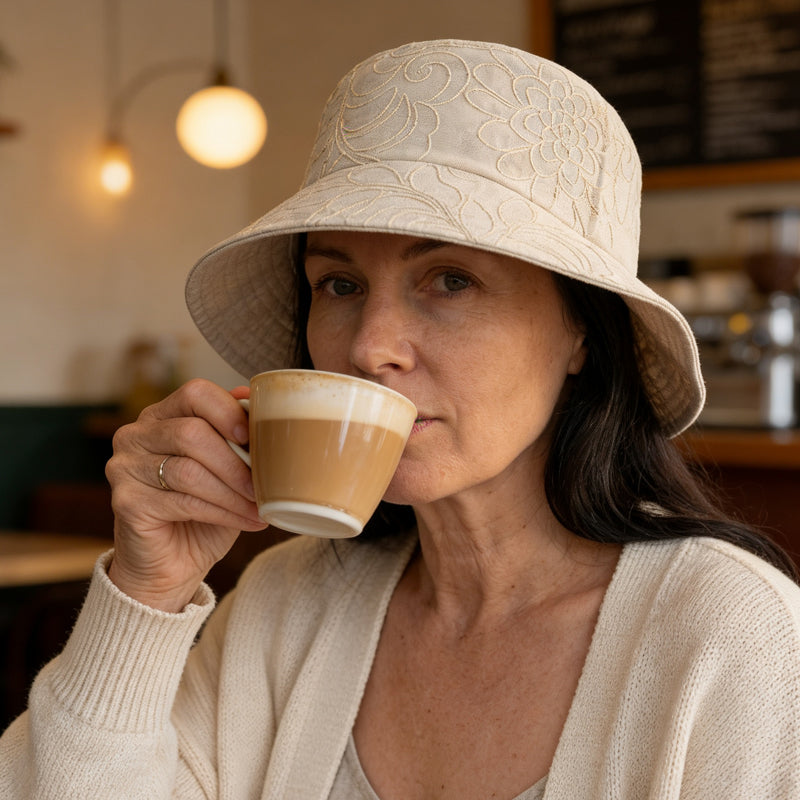 Sun Hat Perfect Bucket Hat, cotton linen with embroidery, deep bucket brim