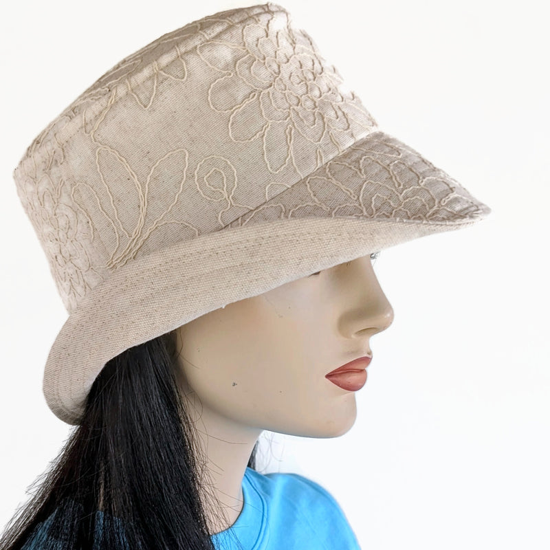 Sun Hat Perfect Bucket Hat, cotton linen with embroidery, deep bucket brim
